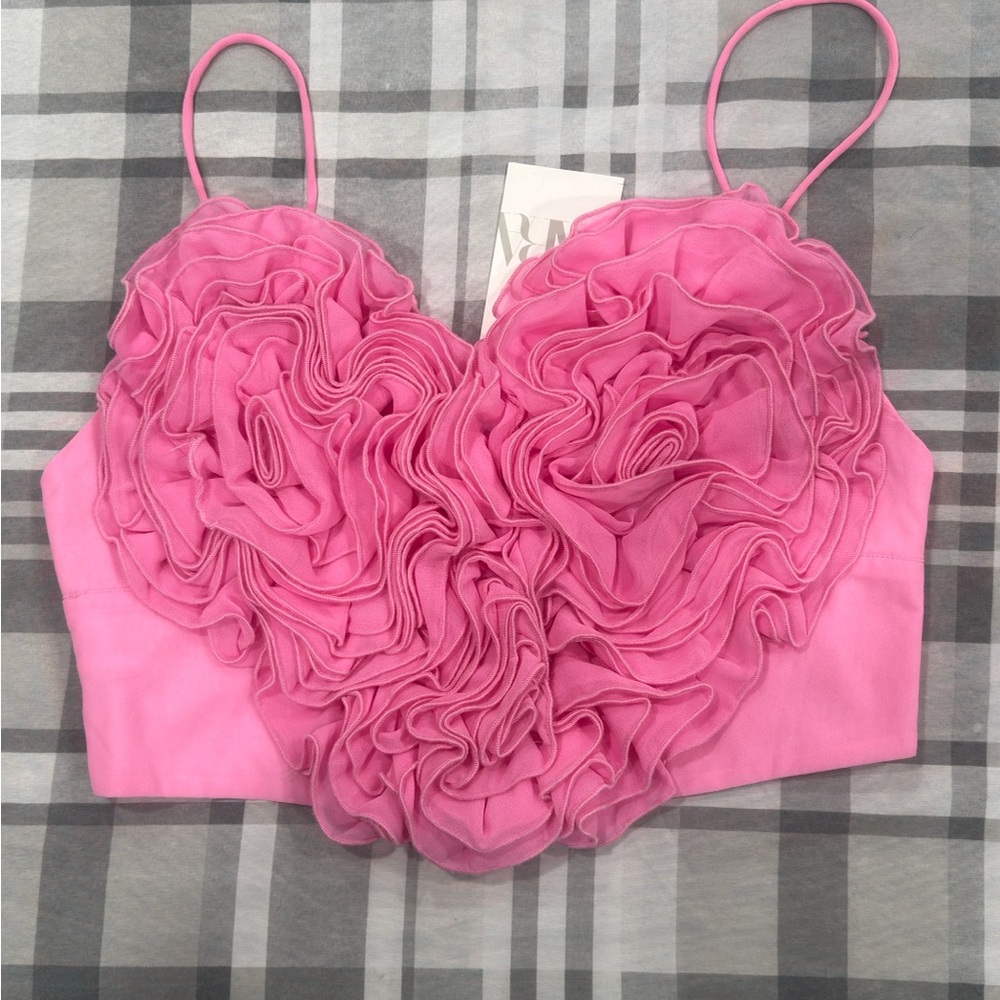 Zara Pink Ruffled Crop Top - Picture 3 of 3